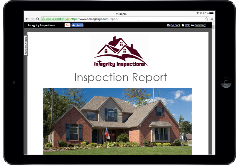 Example of a digital inspection report on a tablet screen included as part of our home inspection services